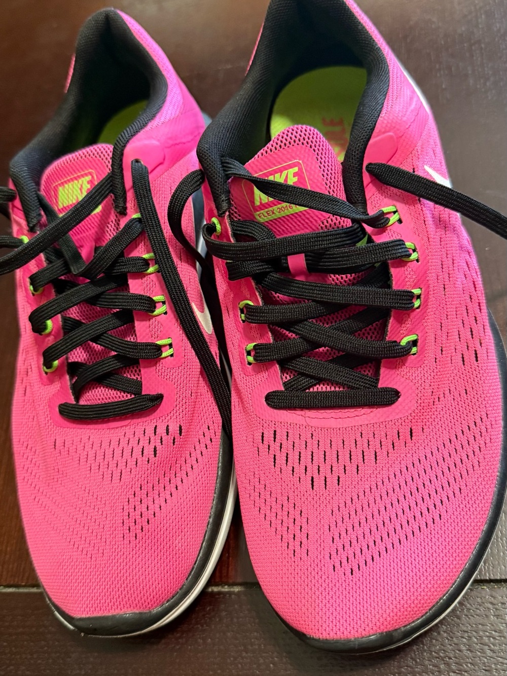 Nike Women's Hot Pink and Black Running Shoes with Lime Accents